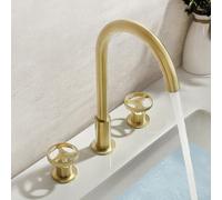 TYMYW Grifo de Lavabo 3 Orificios con Doble Manija Grifo Baño Giratorio 360 mezclador de Latón para Lavabo 3 Orificios,Oro Cepillado