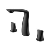 TYMYW Grifo de Lavabo 3 Orificios con Doble Manija Grifo Mezclador Baño Lavabo Dividido de 8 Pulgadas de Latón,Negro