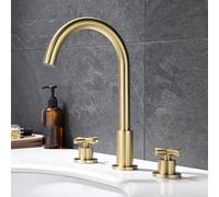 TYMYW Grifo de Lavabo 3 Orificios de Doble Manija Grifo Dividido para Baño Giratorio de 360° Caliente y Frío, Latón,Oro Cepillado