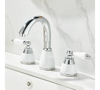TYMYW Grifo de Lavabo 3 Orificios Doble Mango de Cerámica Grifo Mezclador Baño Dividido Latón para Lavabo 3 Orificios,Cromado