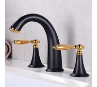 TYMYW Grifo de Lavabo 3 Orificios Doble Manija Dividida Mezclador Baño de 8 Pulgadas de Latón para Lavabo 3 Orificios,Oro Negro
