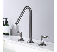 TYMYW Grifo de Lavabo 3 Orificios Doble Manija Giratorio de 360° Grifo de Baño de 8 Pulgadas Caliente y Frío de Latón,Gris