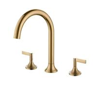 TYMYW Grifo de Lavabo 3 Orificios Giratorio Grifo Baño 2 Mandos de Agua Caliente y Fría de Latón,Oro Cepillado