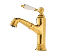 TYMYW Grifo de Lavabo con Ducha Extraible Grifo Mezclador de Baño Retro con Mango de Cerámica Un Solo Orificio,Oro