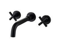 TYMYW Grifo de Lavabo Empotrado 3 Orificios Doble Manijas Grifo Mezclador Lavabo Giratorio 360 de Laton,Negro