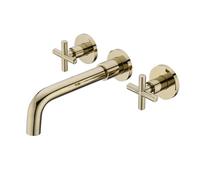 TYMYW Grifo de Lavabo Empotrado 3 Orificios Giratorio Grifo Mezclador Lavabo de Doble Manija de Latón,Oro Chapado Cromado