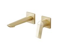 TYMYW Grifo de Lavabo Empotrado Doble Orificio Monomando Grifo Baño Empotrado Mezclador Latón,Oro Cepillado