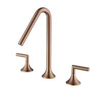 TYMYW Grifo de Lavabo Laton 3 Orificios Giratorio de 360° Dividido Grifo Mezclador Baño 3 Agujeros con Doble Manija,Oro Rosa,A