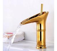TYMYW Grifo de Lavabo Monomando Cascada,Grifo Mezclador de Lavabo Vintage Un Solo Orificio de Latón,Oro