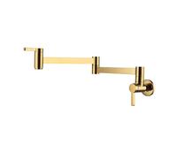 TYMYW Grifo de Llenado de Ollas para Cocina Grifo de Cocina de Latón con Brazo Oscilante Doble Plegable de Refrigeración Individual Montado en La Pared,Oro Cromado