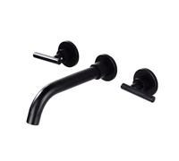 TYMYW Grifo Empotrado Lavabo 3 Orificios Giratorio Grifo Mezclador Lavabo Doble Manijas de Latón,Negro