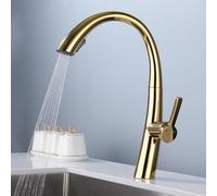 TYMYW Grifo Extraible Cocina Inox con Ducha 2 Modos Giratorio 360 ° Grifo Monomando Cocina Extraible Mezclador Un Solo Agujero,Oro