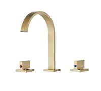 TYMYW Grifo Lavabo 3 Orificios de Cascada Grifo Mezclador Lavabo de Doble Manija Dividido de Laton,Oro Cepillado