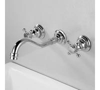 TYMYW Grifo Lavabo 3 Orificios Escondido Doble Mango Grifo Mezclador Lavabo Giratorio de Laton,Plateado Cromado