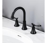 TYMYW Grifo Lavabo 3 Orificios Giratoria de 360 ° Grifo de Lavabo Dividido con Doble Manija Latón Frío y Caliente,Negro