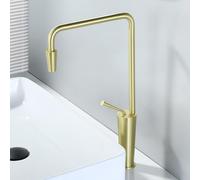 TYMYW Grifo Lavabo Alto Oro Cepillado Monomando para Lavabo Sobre Encimera Grifo Baño Alto Agua Fria y Caliente de Latón