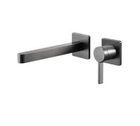 TYMYW Grifo Lavabo Empotrado Doble Orificio Grifo Mezclador Lavabo monomandoo de Latón,Gris Cepillado