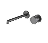 TYMYW Grifo Lavabo Empotrado Monomando Grifo Mezclador Lavabo Doble Agujero Agua Fría y Caliente Latón,Gris Cepillado