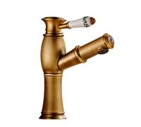 TYMYW Grifo Lavabo Retro Laton Grifo de Baño con Ducha Extensible Monomando Mezclador para Lavabo Un Solo Orificio,Antigüedad