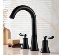 TYMYW Grifo Mezclador Baño Lavabo 3 Orificios Giratorio 360° Grifo para Lavabo Dividido de Doble Manija de Latón,Negro