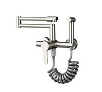 TYMYW Grifo Mezclador de Cocina Pared con Ducha Grifo Cocina Pared Latón Brazo Plegable Giratorio de 360°,2 Orificios,Cepillado