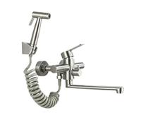 TYMYW Grifo para Fregadero de Cocina Pared Acero Inoxidable Rotación de 180° Grifo Cocina Pared Mezclador Doble Orificio