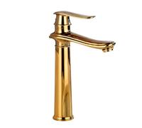 TYMYW Grifo para Lavabo Sobre Encimera Alto Grifo Monomando Lavabo Agua Fria y Caliente de Latón Un Solo Orificio,Oro