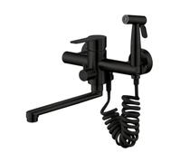 TYMYW Grifos Cocina Fregadero con Ducha Acero Inoxidable Caño 23Cm Grifo Cocina Pared Mezclador Rotación de 360°,Negro