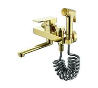 TYMYW Grifos Cocina Fregadero con Ducha con Caño Giratorio Grifo Cocina Pared Laton Frío y Caliente,2 Orificios,Oro,25Cm
