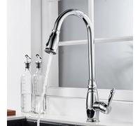 TYMYW Grifos Cocina Fregadero Extraible con 3 Modos Giratorio 360° Grifo Monomando Cocina Extraible Mezclador de Latón,Cromado