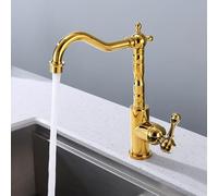 TYMYW Grifos Cocina Fregadero Laton Giratorio 360° Grifo Monomando Cocina Retro Mezclador Un Solo Agujero,Oro