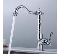 TYMYW Grifos Cocina Fregadero Laton Giratorio 360° Grifo Monomando Cocina Retro Mezclador Un Solo Agujero,Cromado