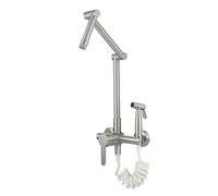 TYMYW Grifos Cocina Fregadero Pared Brazo Plegable Giratorio de 360°,Grifo Mezclador Fregadero Pared con Ducha,Cepillado