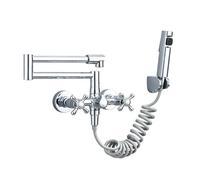 TYMYW Grifos Cocina Fregadero Pared con Ducha Grifo Cocina Pared Latón Mezclador Brazo Plegable Giratorio de 360°,Cromado