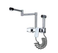 TYMYW Grifos Cocina Fregadero Pared Cromado Brazo Plegable Giratorio de 360° Grifo Mezclador de Cocina Pared con Ducha,Latón