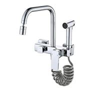 TYMYW Grifos para Cocina Fregadero Pared Cromado Caño 230 Mm Grifo Cocina Pared Mezclador Rotación de 360° Doble Orificio