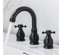 TYMYW Grifos para Lavabos de Baño 3 Orificios Caliente y Frío Giratorio 360° Grifo 3 Agujeros Lavabo Doble Manija,Latón,Negro