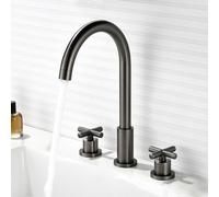 TYMYW Grifos para Lavabos de Baño 3 Orificios Doble Manija Grifo Mezclador Baño Giratorio 360° para Lavabo 3 Orificios,Gris