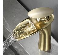 TYMYW Grifos para Lavabos de Baño Cascada Grifo Monomando Lavabo Vintage Mezclador de Latón Un Solo Orificio,Oro Cepillado