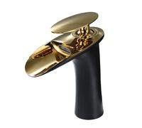 TYMYW Grifos para Lavabos de Baño Cascada Grifo Monomando Lavabo Vintage Mezclador de Latón Un Solo Orificio,Oro Negro