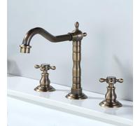 TYMYW Grifos para Lavabos de Baño Vintage 3 Orificios de Doble Manija Grifo Baño 3 Orificios Giratorio 360° Caliente y Frío