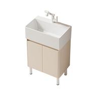 TYMYW Mueble Baño con Lavabo Ceramica con Mezclador Muebles de Baño con Patas con Puerta de Cierre Suave,Beis Claro,55Cm