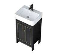 TYMYW Mueble Baño con Lavabo Ceramica con Patas con Grifo Incluido y Mueble con Bisagras Amortiguadoras para Baños Pequeños,Negro,52Cm