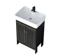TYMYW Mueble Baño con Lavabo Ceramica con Patas con Grifo Incluido y Mueble con Bisagras Amortiguadoras para Baños Pequeños,Negro,60Cm