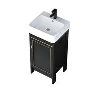 TYMYW Mueble Baño con Lavabo Ceramica con Patas con Grifo Incluido y Mueble con Bisagras Amortiguadoras para Baños Pequeños,Negro,40Cm