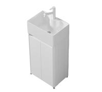 TYMYW Mueble Baño con Lavabo Ceramica con Patas Lavabo con Grifo Incluido y Mueble de Pie con Bisagra Amortiguadora,Blanco,45Cm