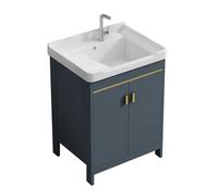 TYMYW Mueble Baño con Lavabo Ceramica con Tabla de Lavar Lavabo con Grifo Incluido y Mueble con Patas y Puerta de Cierre Lento,Gris Oscuro,60Cm
