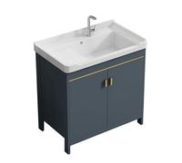 TYMYW Mueble Baño con Lavabo Ceramica con Tabla de Lavar Lavabo con Grifo Incluido y Mueble con Patas y Puerta de Cierre Lento,Gris Oscuro,70Cm