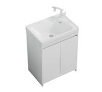 TYMYW Mueble Baño con Lavabo Ceramica y Grifo con Patas Mueble Baño con Lavabo y Armario con Bisagras Amortiguadas,Blanco,60Cm