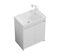 TYMYW Mueble Baño con Lavabo Ceramica y Grifo con Patas Mueble Baño con Lavabo y Armario con Bisagras Amortiguadas,Blanco,50Cm